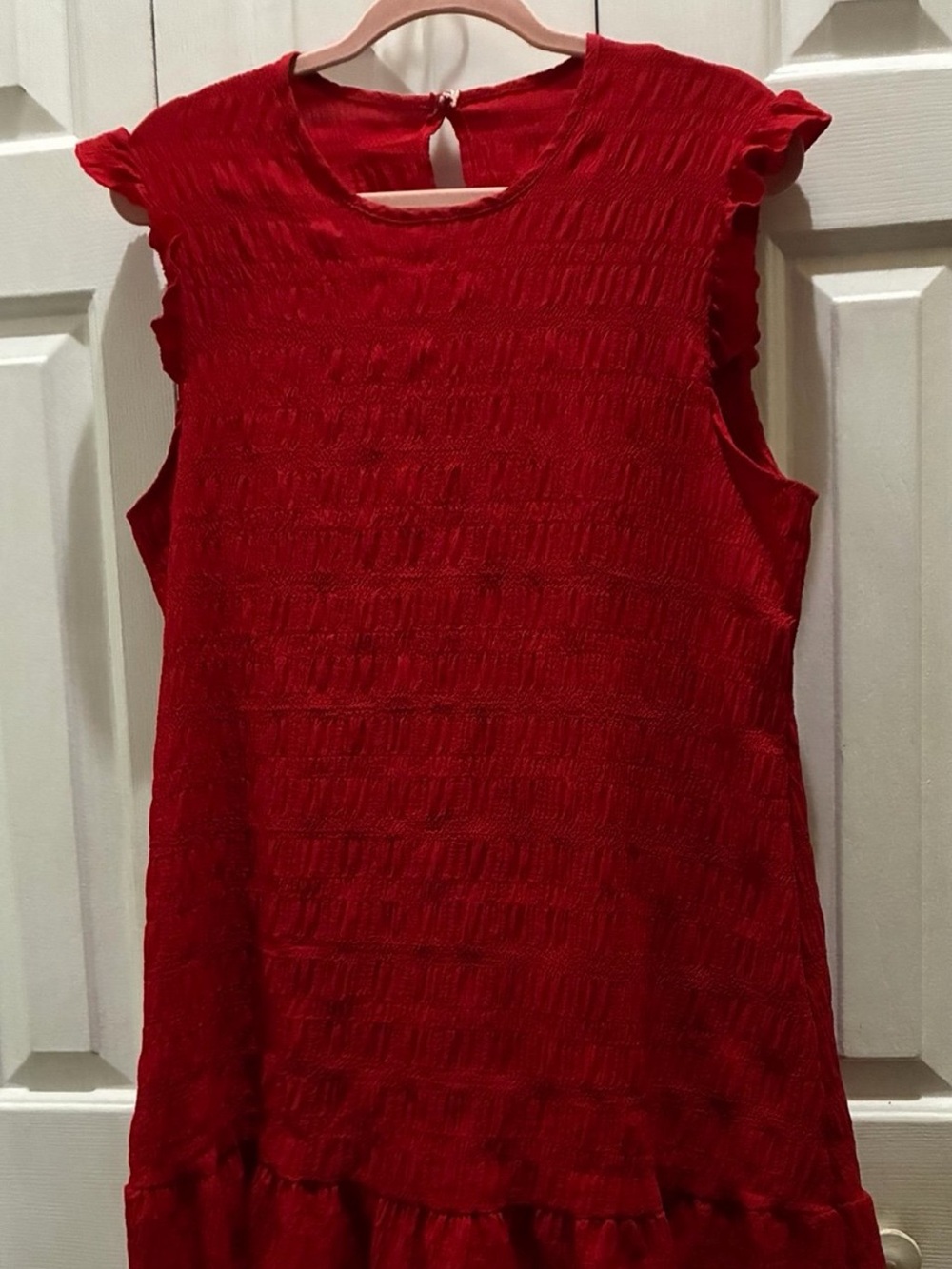 New! Women’s Sleeveless w/ Ruffles Solid Red Color Round Neck Dress. X-Large